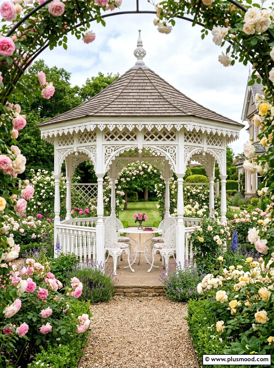 White Victorian gazebo - 25 small backyard ideas with gazebo