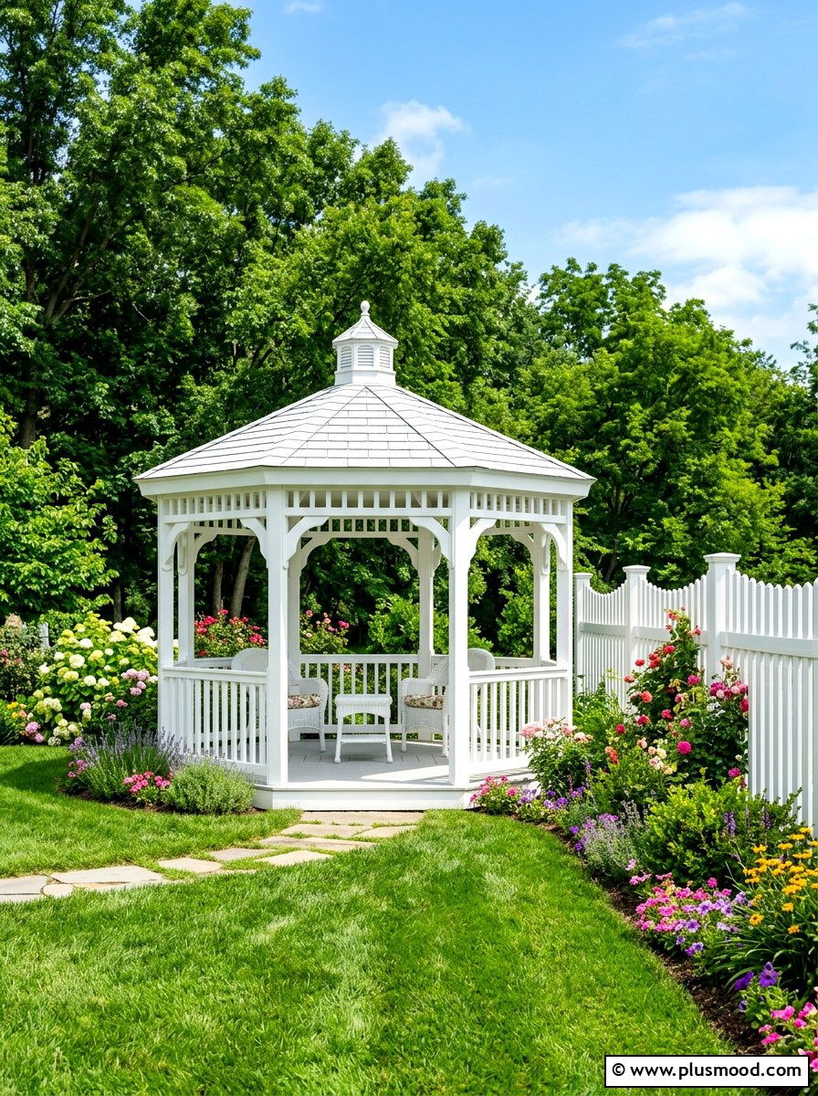 White Vinyl Gazebo - 25 summer backyard gazebo ideas