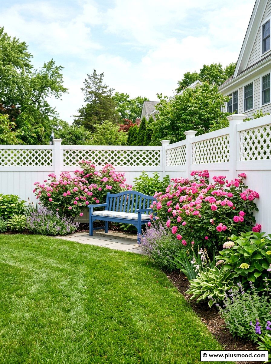 White Vinyl Lattice - 25 small backyard ideas with lattice