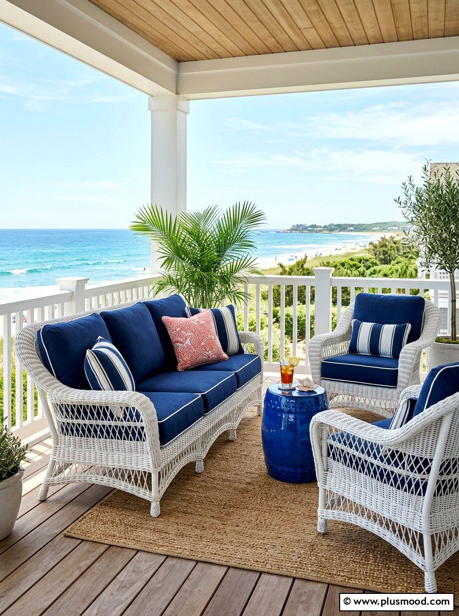 White Wicker Furniture Blue Cushions - 25 summer front porch decor ideas with blue and white