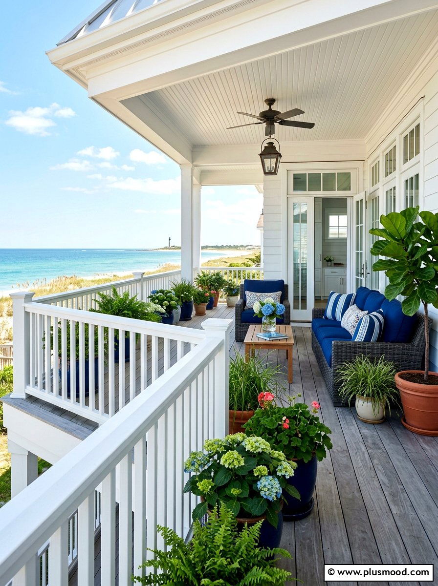 White Wood Porch Railing - 25 summer coastal front porch ideas