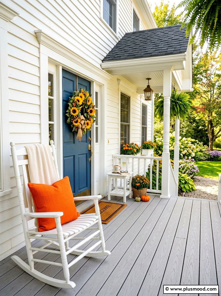 White Wooden Rocker - 25 summer front door decor ideas