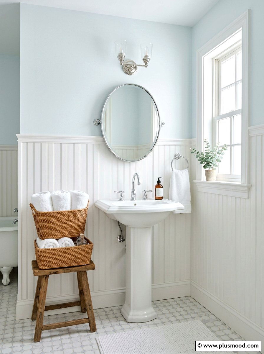 White beadboard bathroom - 25 summer cottage decor ideas