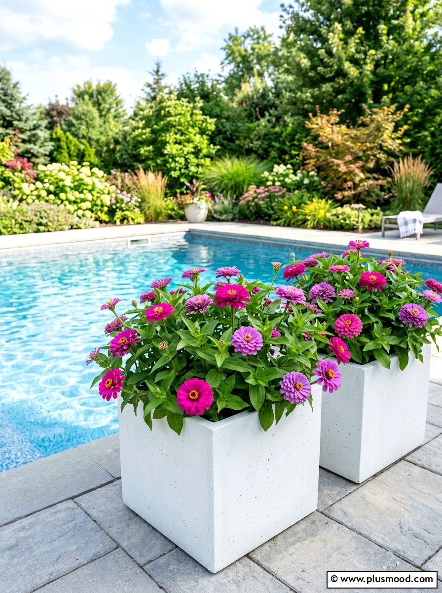White concrete square planter - 25 summer poolside planter ideas