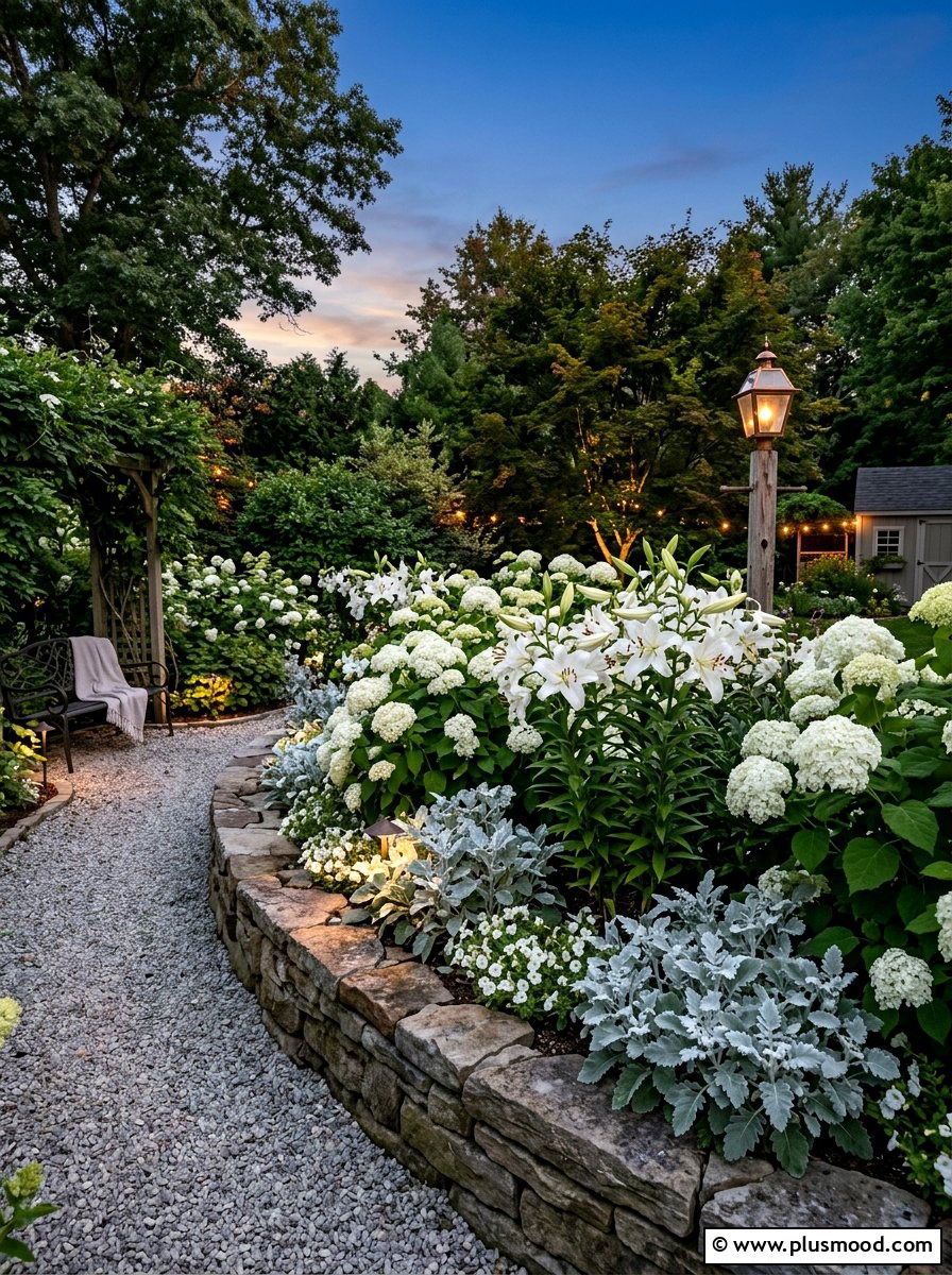 White flower garden - 25 summer corner flower bed ideas