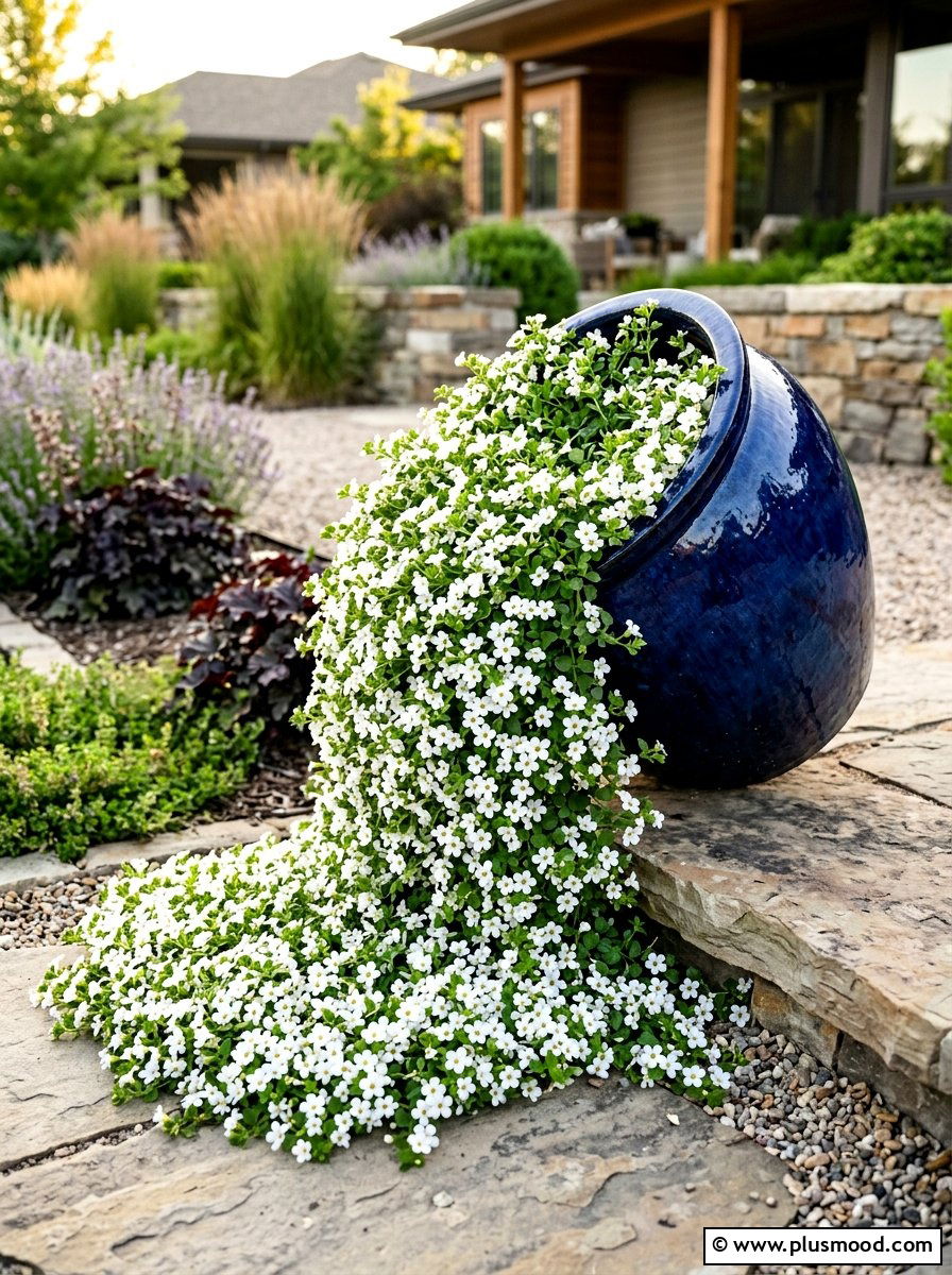 White flower spill pot - 25 summer spill planter ideas