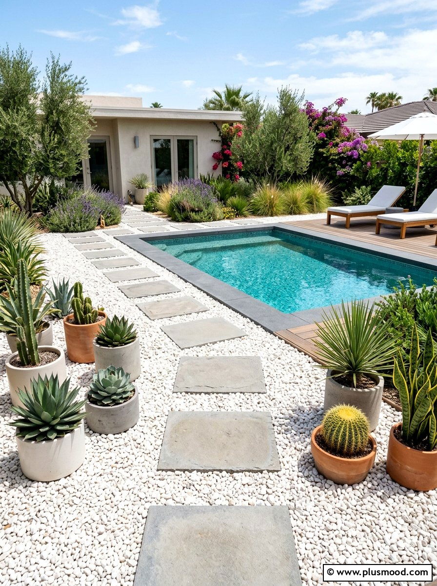 White gravel pool landscaping - 25 pool landscaping ideas for urban backyards