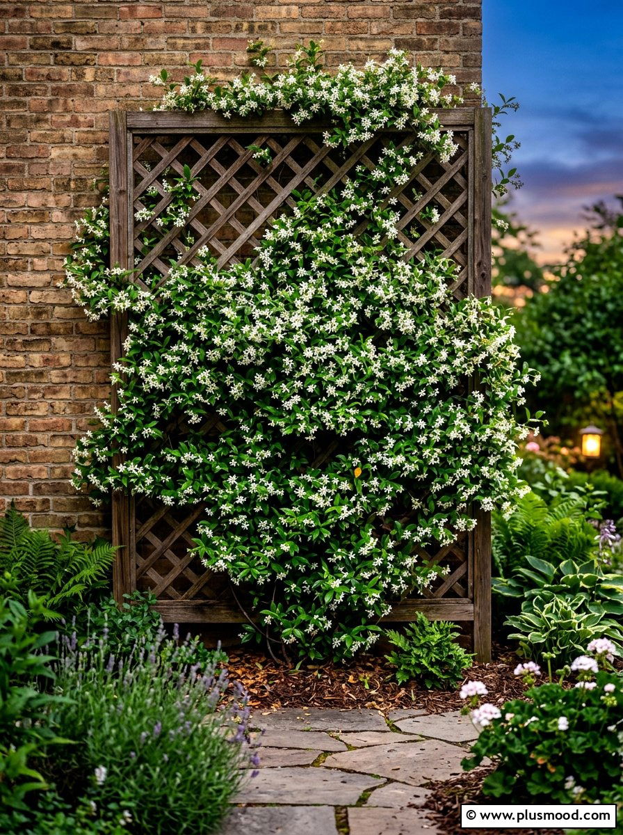 White jasmine climbing trellis - 25 summer balcony flower ideas