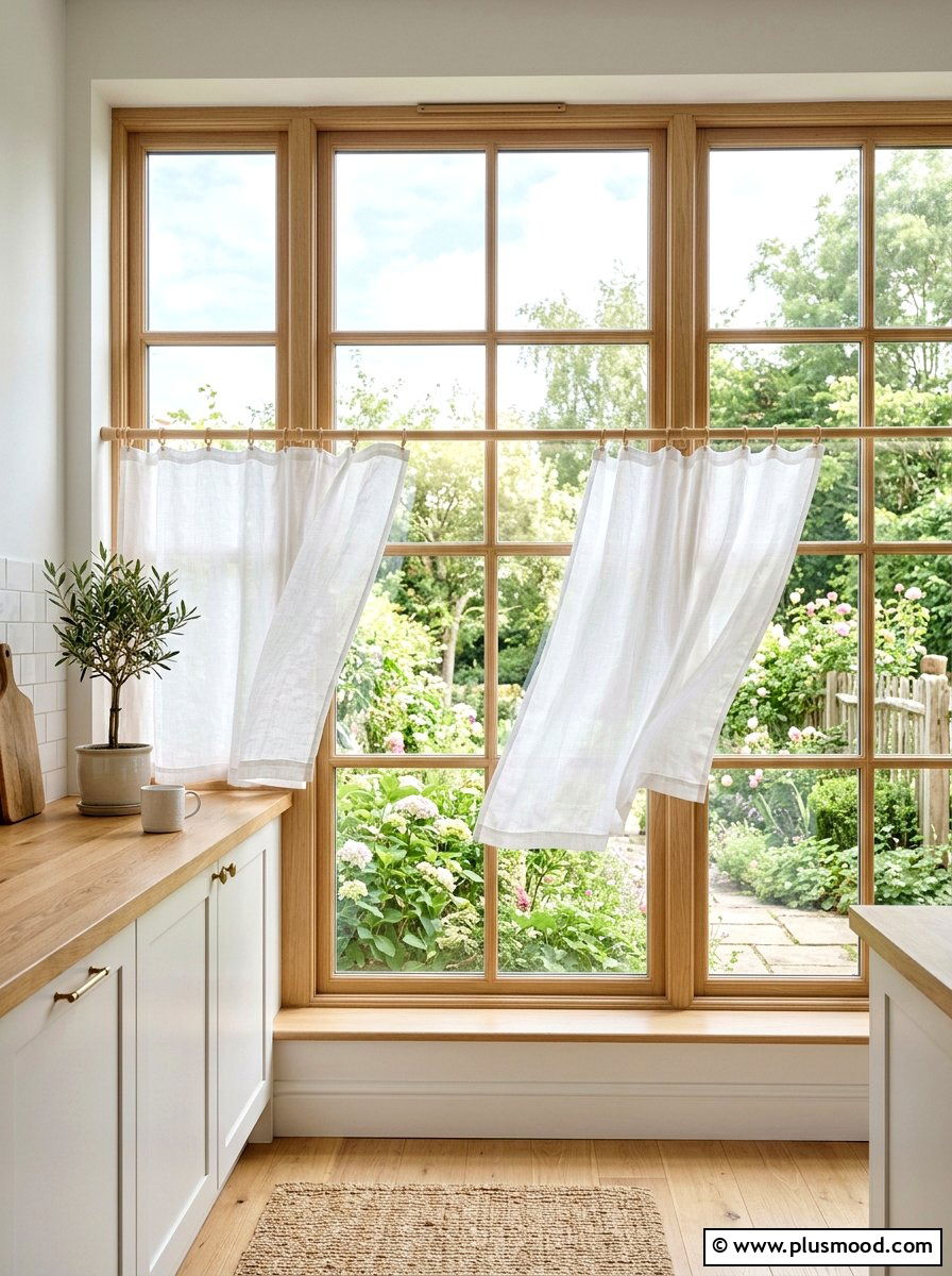 White linen curtains - 25 summer kitchen window decor ideas