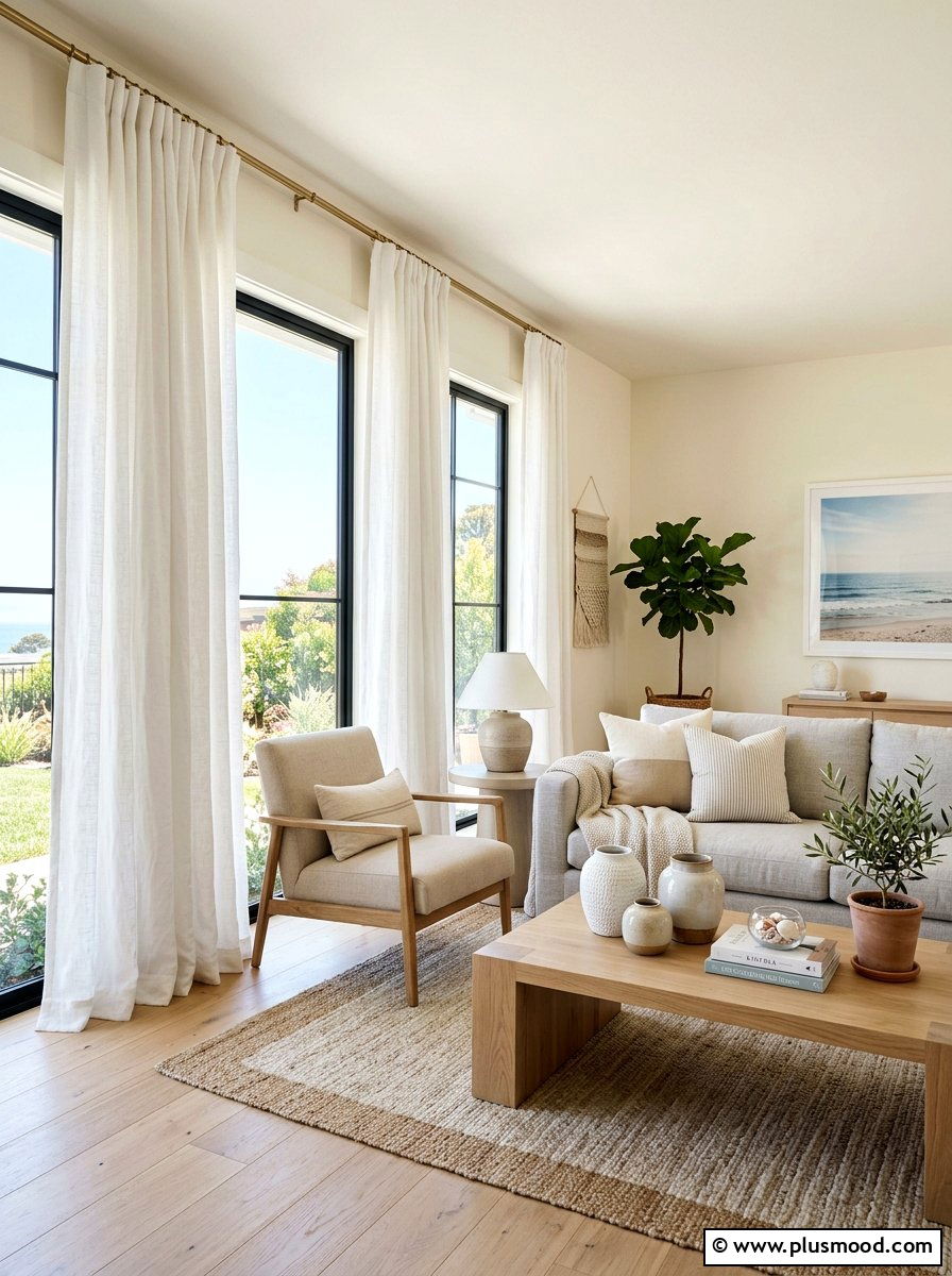 White linen curtains - 25 summer window decor ideas for living room