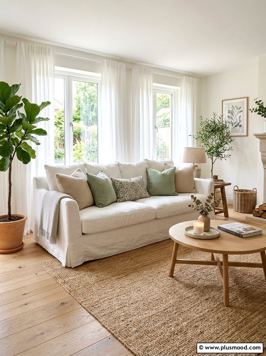 White linen slipcovered sofa - 25 summer family room decor ideas