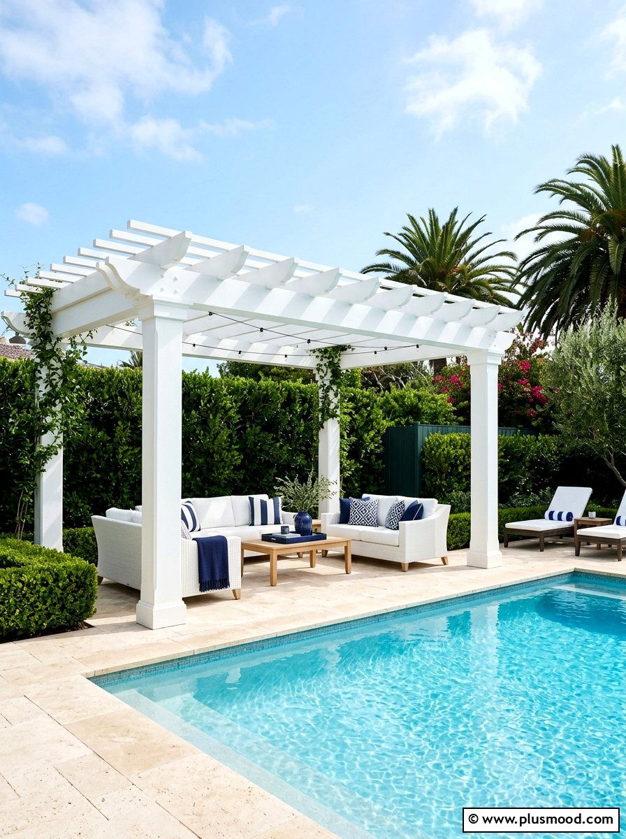 White pergola for pool - 25 pool landscaping ideas with pergola shade
