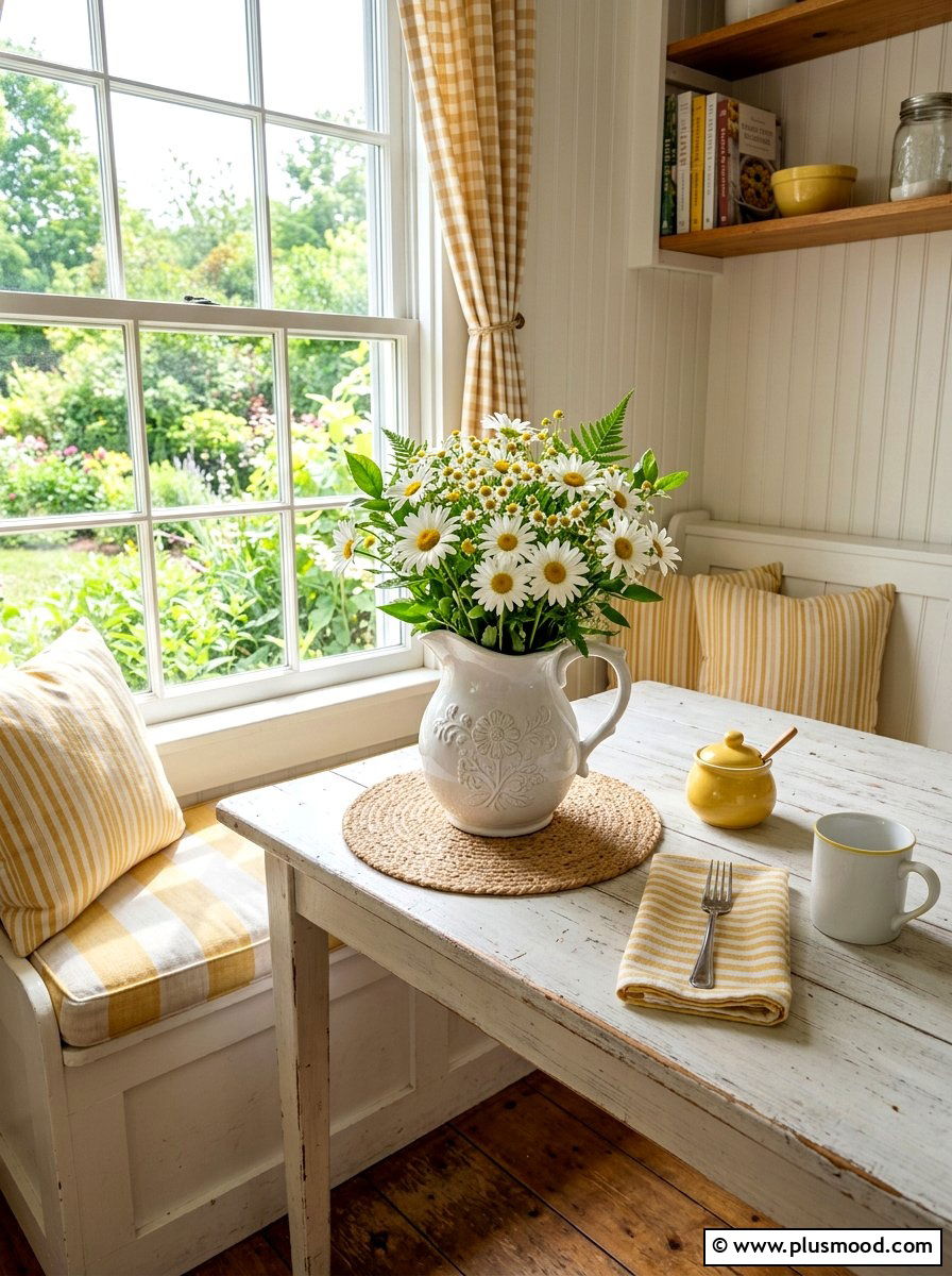 White pitcher with daisies - 25 summer kitchen centerpiece ideas