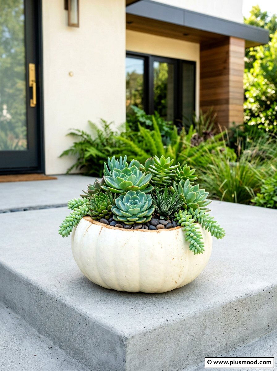 White pumpkin planter - 25 summer to fall front porch planter ideas