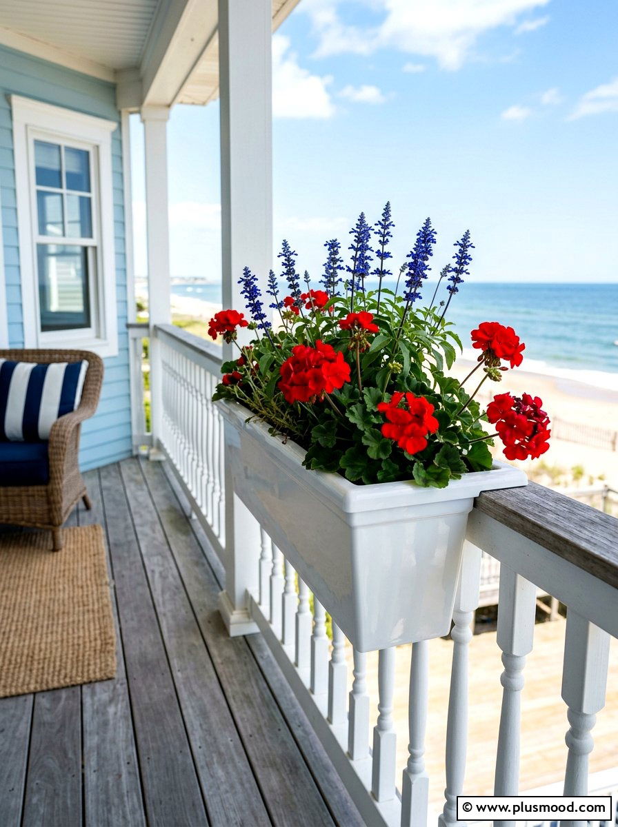 White resin railing planter - 25 summer railing planter ideas