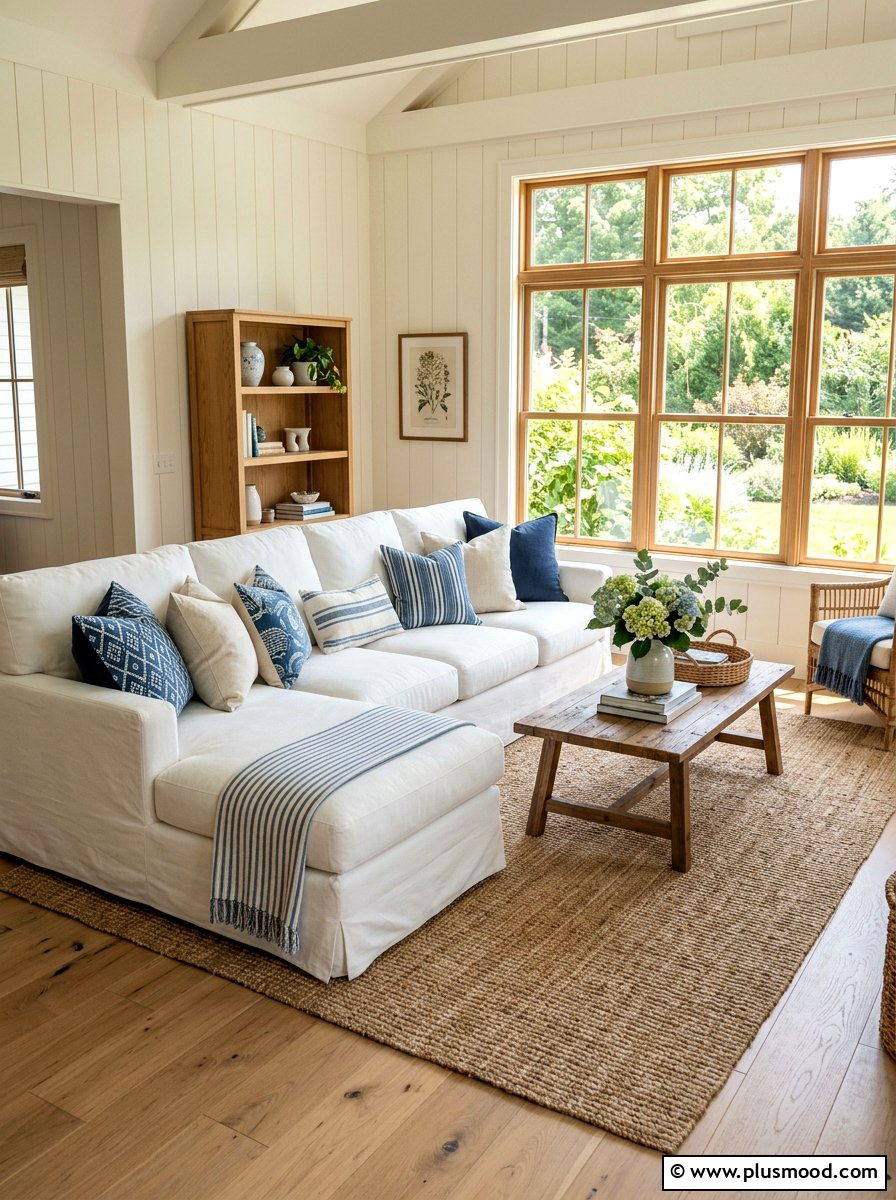 White slipcovered sofa - 25 summer cottage decor ideas