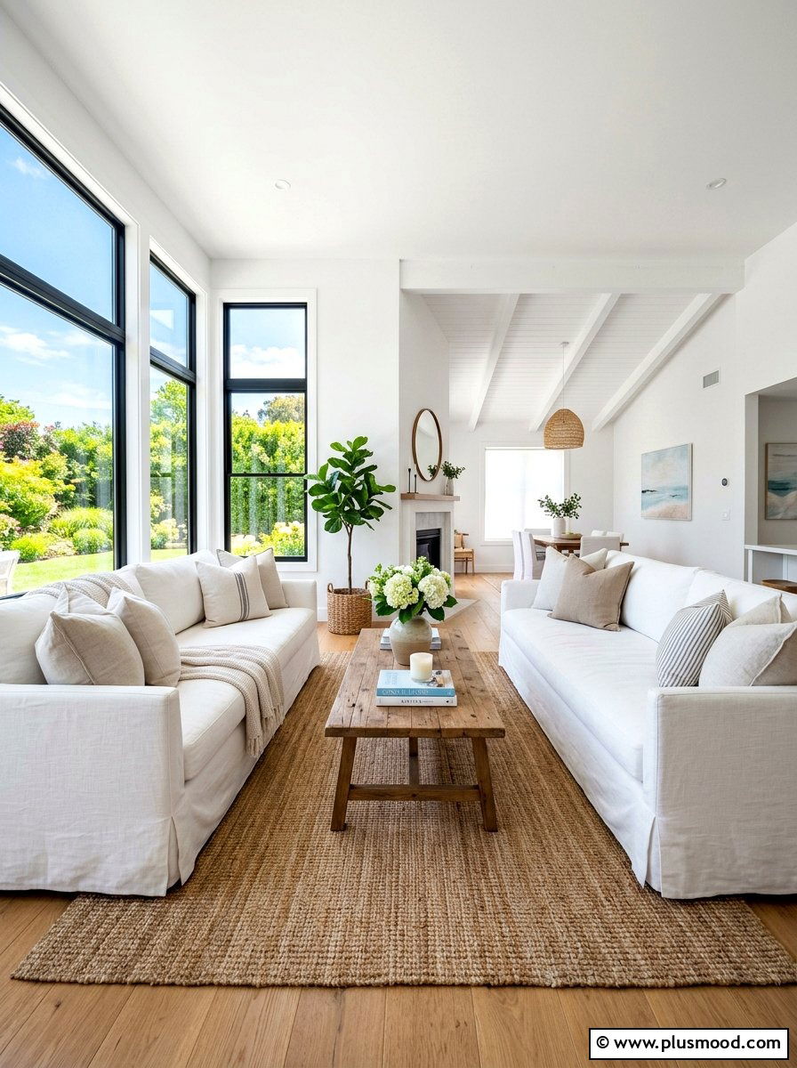 White slipcovered sofas - 25 summer decor ideas without clutter