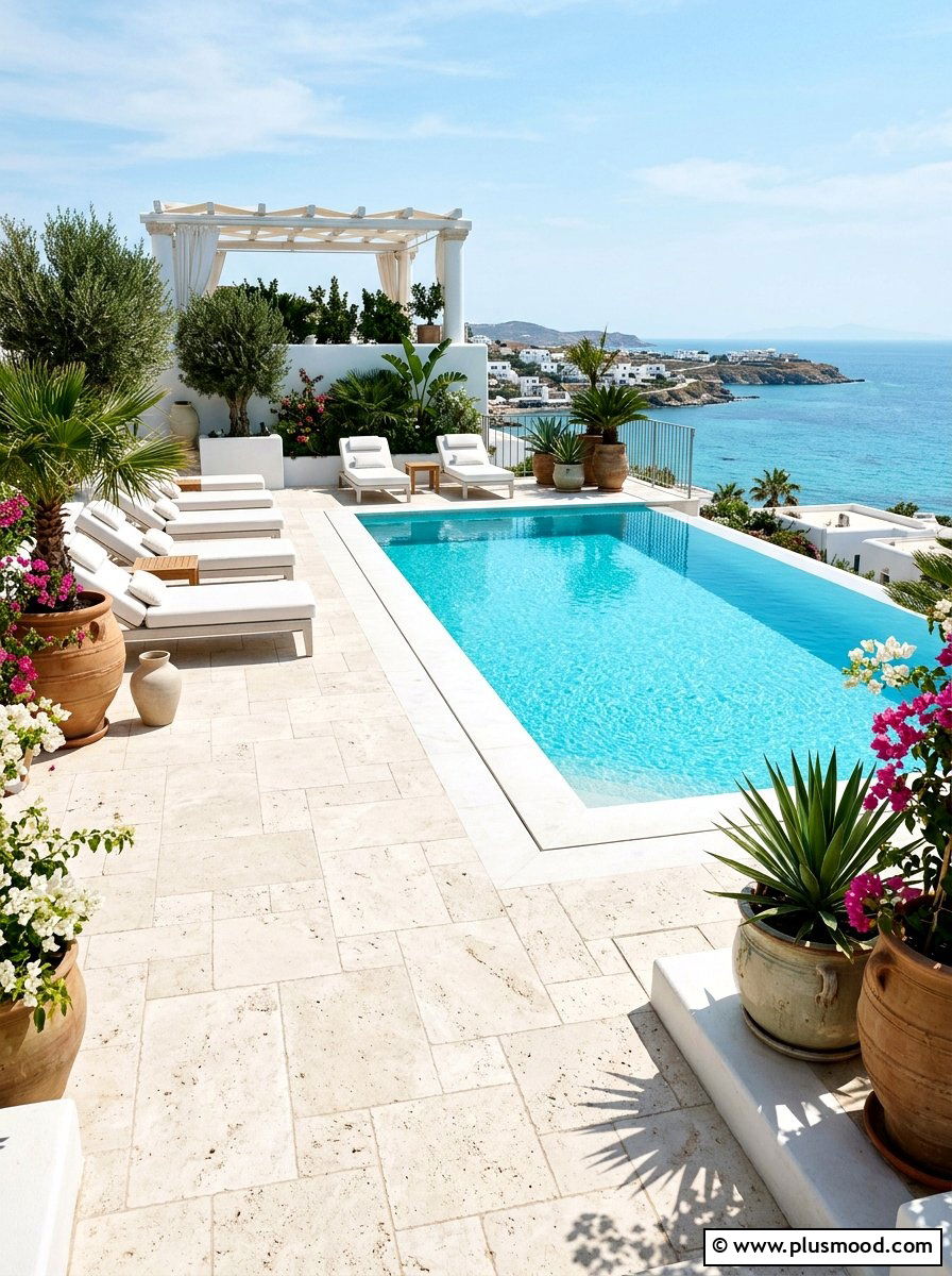 White stone pavers - 25 pool landscaping ideas for rooftop pools