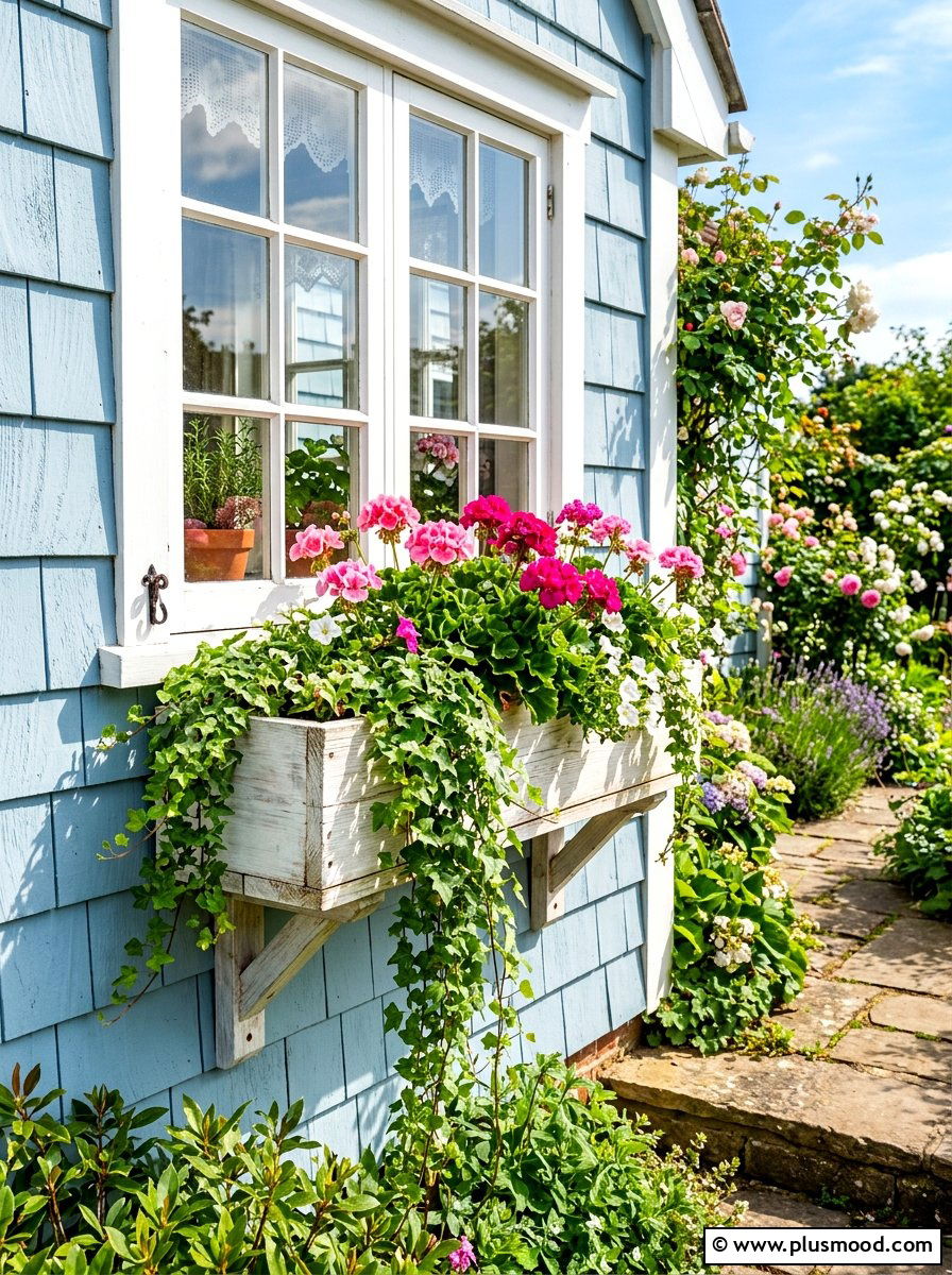 White washed wooden window box - 25 summer coastal planter ideas