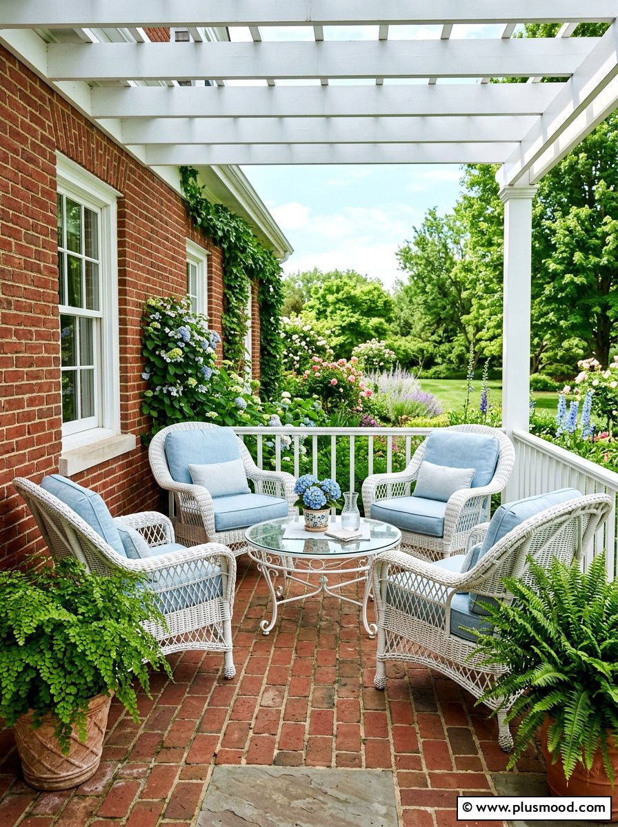 White wicker furniture for brick porch - 25 summer front porch decor ideas for brick house