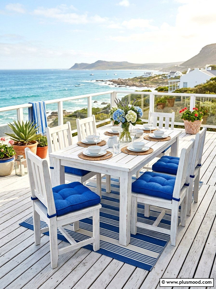 White wooden pool deck furniture - 25 summer white and blue pool decor ideas