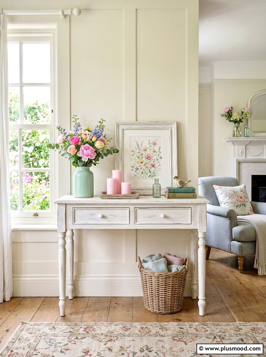 Whitewashed Console Table - 25 summer console table ideas for living room