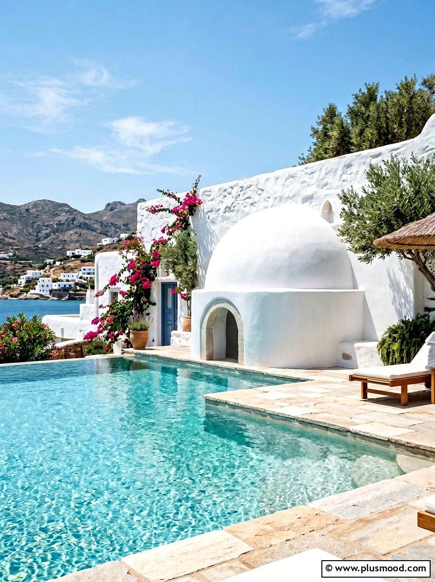 Whitewashed Pool Wall - 25 pool landscaping ideas for Mediterranean style