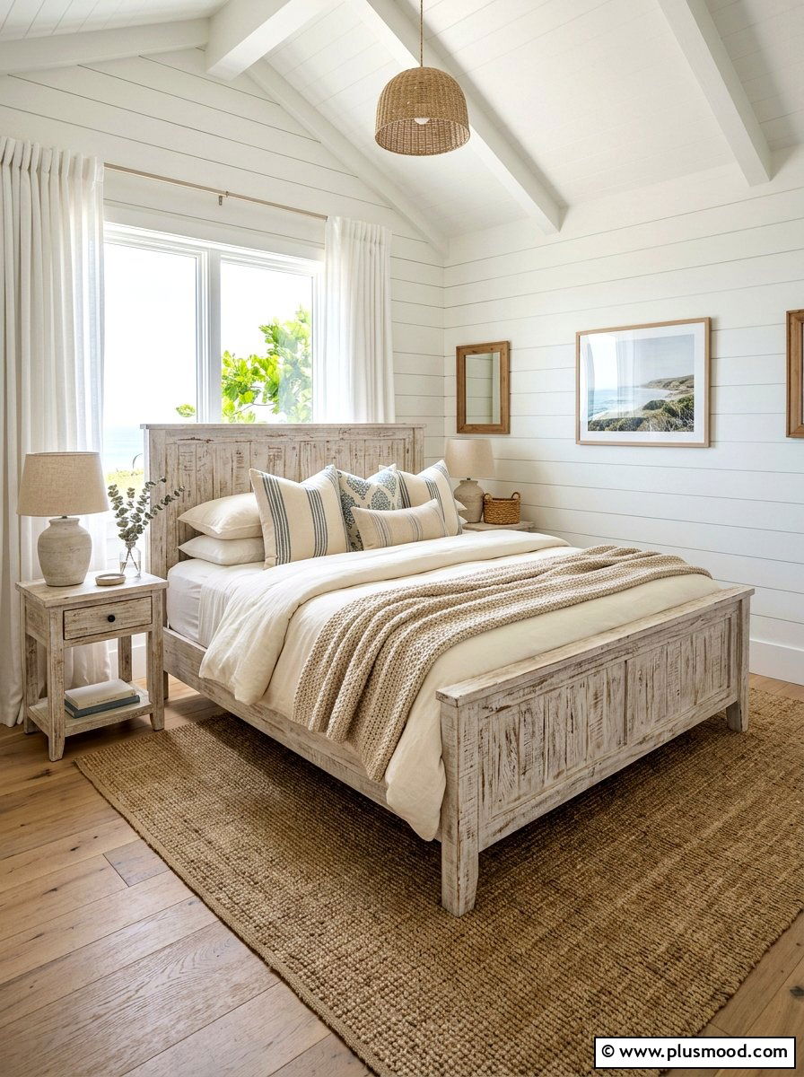 Whitewashed Wood Bed - 25 beachy summer bedroom ideas