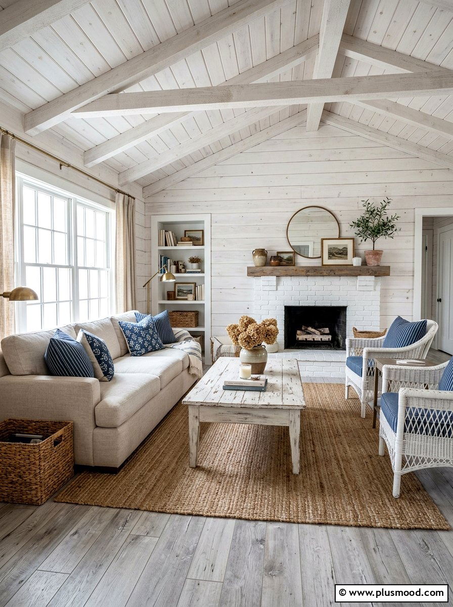 Whitewashed Wood Living Room - 25 summer nautical decor ideas for living room