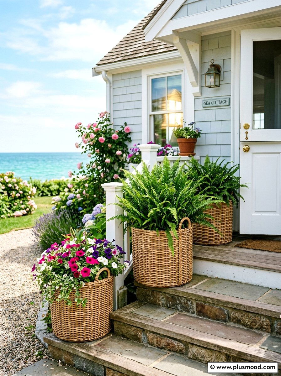 Wicker Basket Decor - 25 summer front steps ideas for summer
