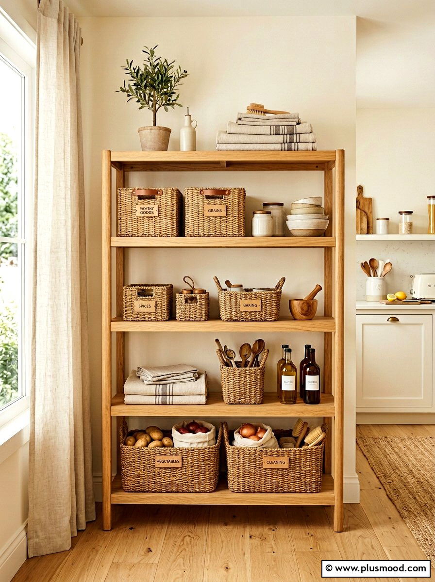 Wicker Basket Kitchen Shelf Organization - 25 summer open shelf summer kitchen ideas