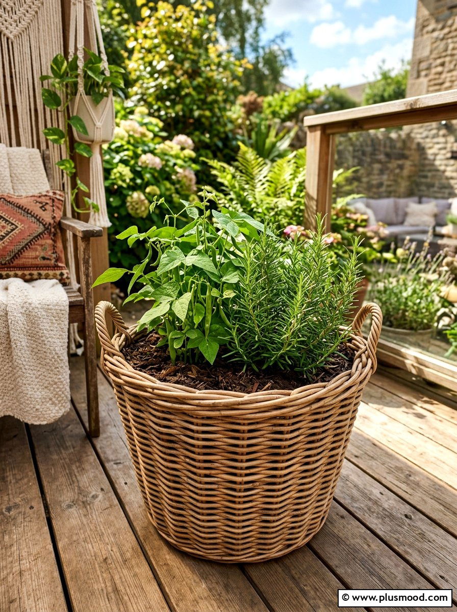 Wicker Basket Planter - 25 summer vegetable planter ideas