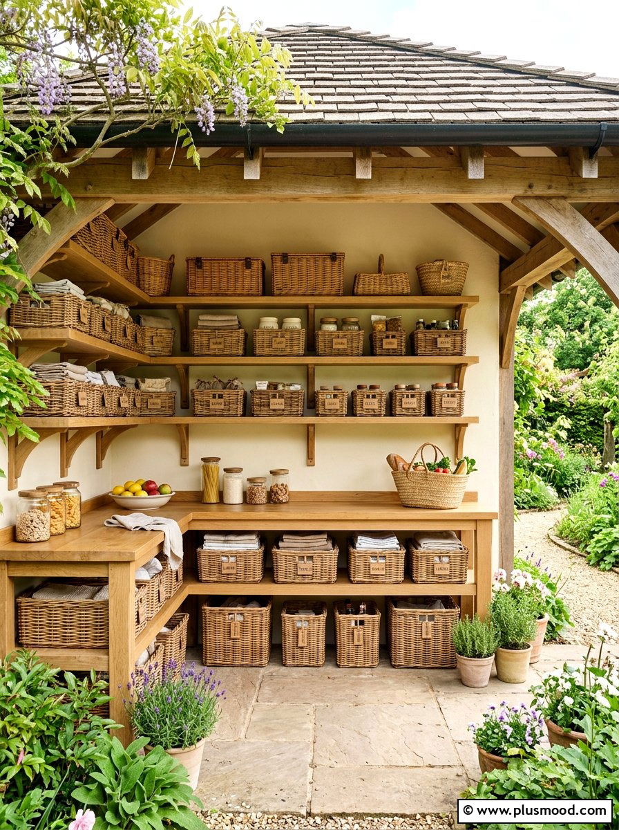 Wicker Basket Storage - 25 summer picnic style kitchen decor ideas