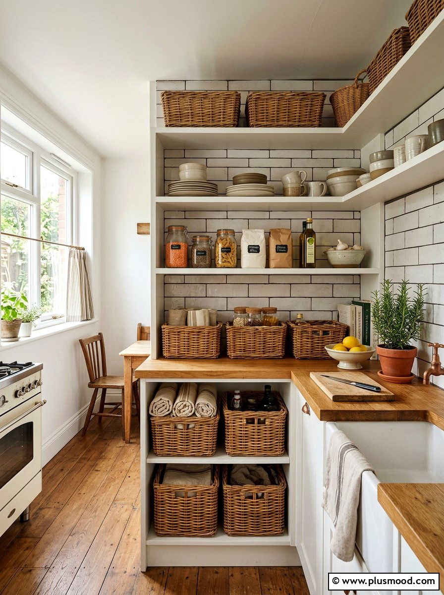 Wicker Basket Storage - 25 summer small kitchen decor ideas
