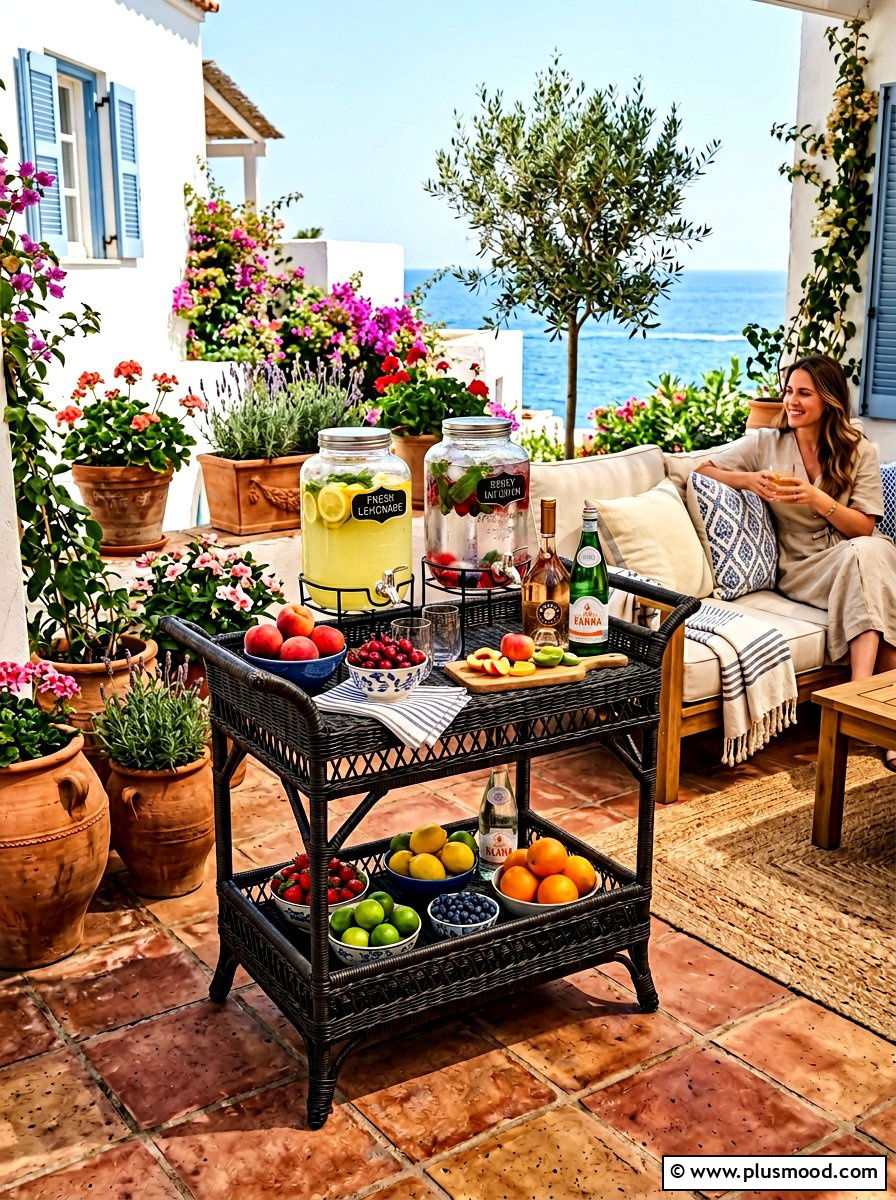 Wicker Beverage Serving Cart - 25 summer patio bar cart ideas