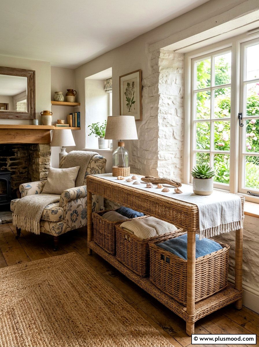 Wicker Console Table - 25 summer console table ideas for living room