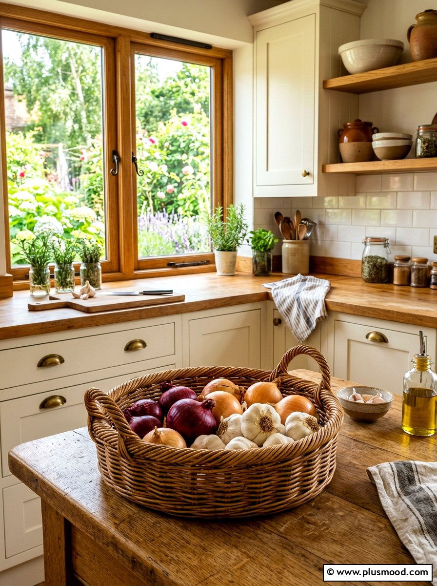 Wicker Kitchen Storage Basket - 25 summer kitchen counter decor ideas