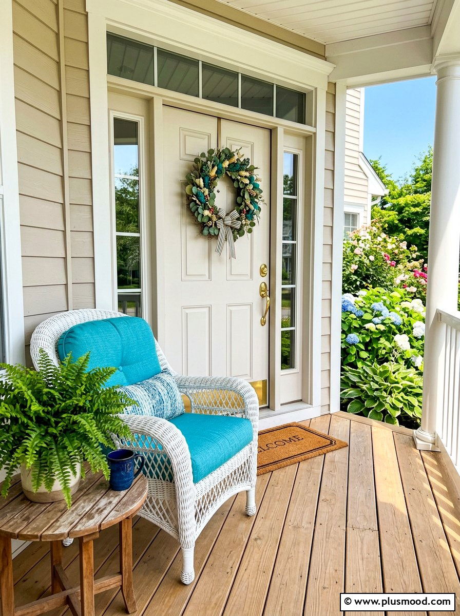 Wicker Porch Chair - 25 summer front door decor ideas