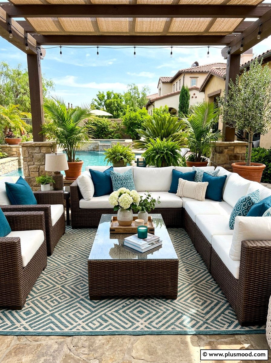 Wicker Sectional Area - 25 summer uncovered patio ideas