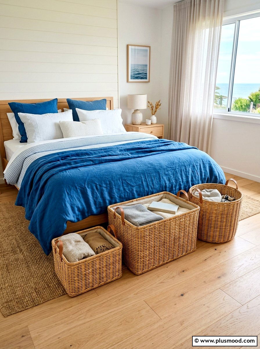 Wicker Storage Baskets - 25 beachy summer bedroom ideas
