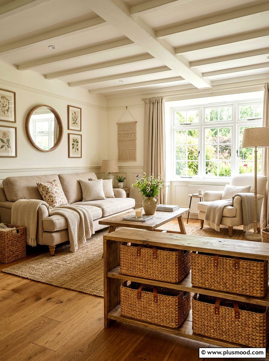 Wicker Storage Bin - 25 summer shelf styling ideas for living room