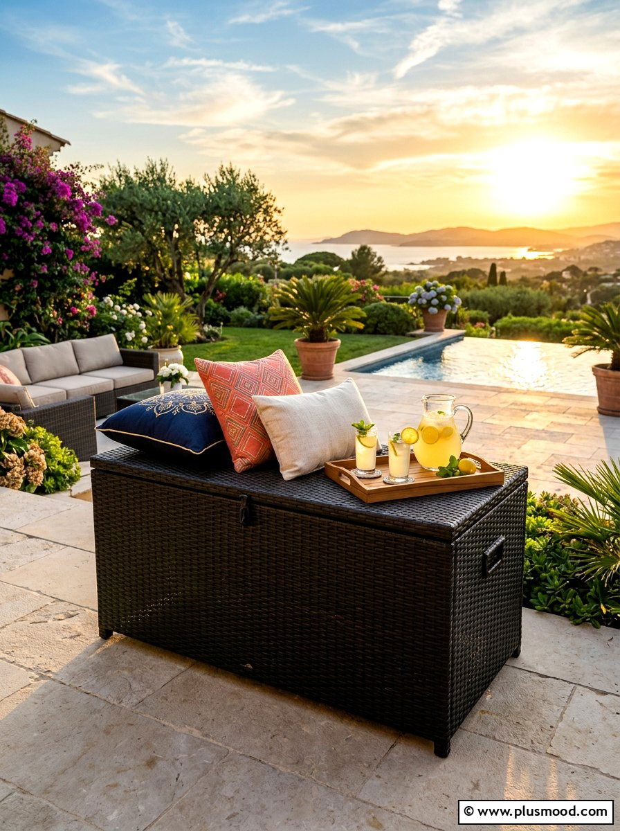 Wicker Storage Chest - 25 summer pool storage ideas