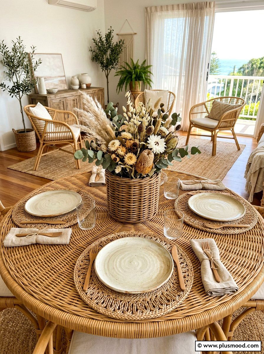 Wicker Summer Table - 25 summer kitchen table decor ideas