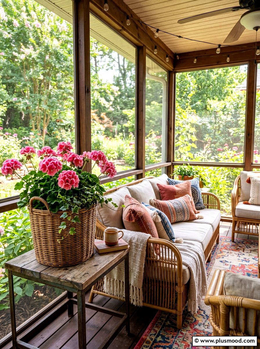 Wicker basket geranium arrangements - 25 summer planters with geraniums ideas