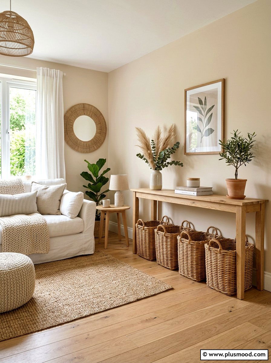 Wicker basket living room - 25 beachy summer living room ideas