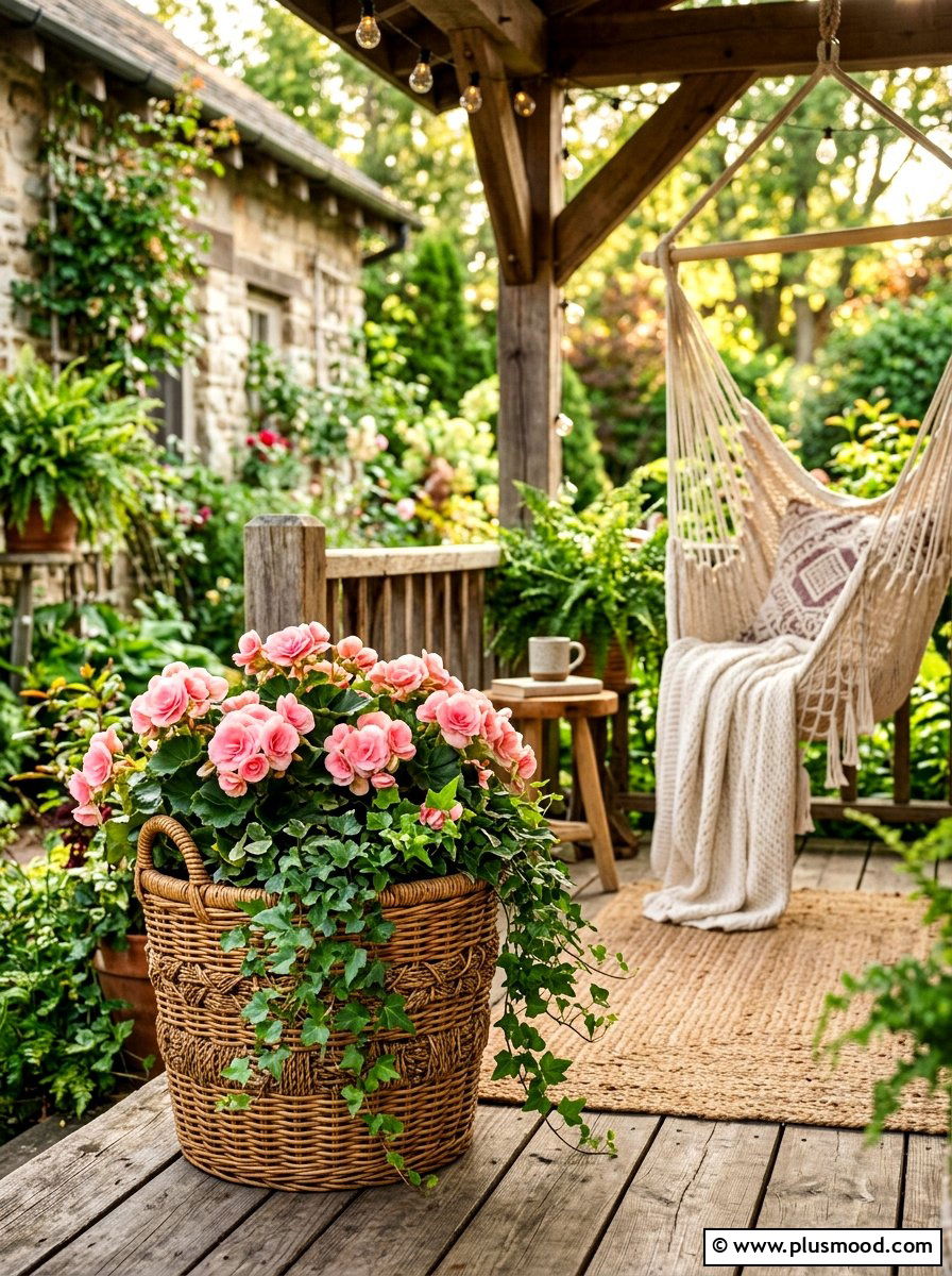 Wicker basket porch planter - 25 summer front porch planter ideas
