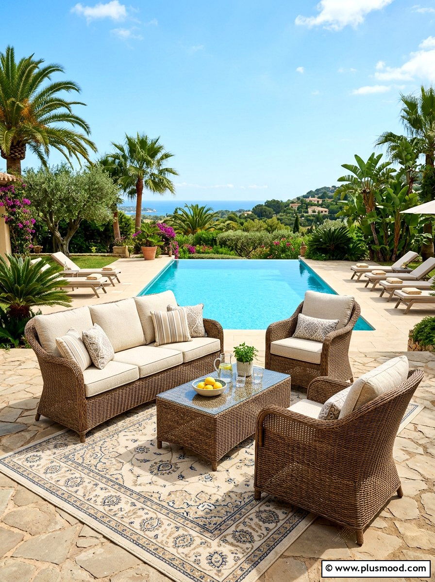 Wicker furniture - 25 summer poolside decor ideas