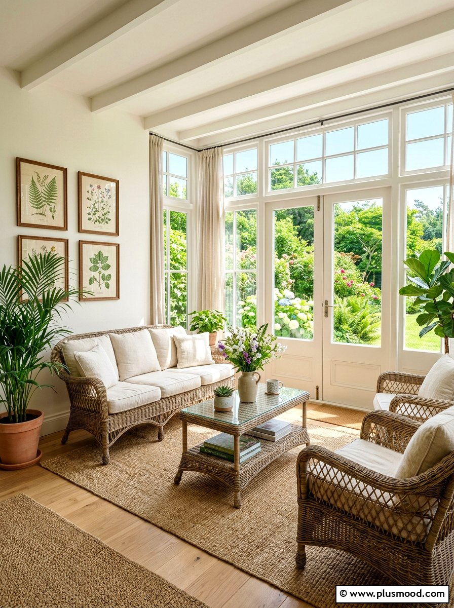 Wicker furniture sunroom - 25 summer English cottage summer decor ideas