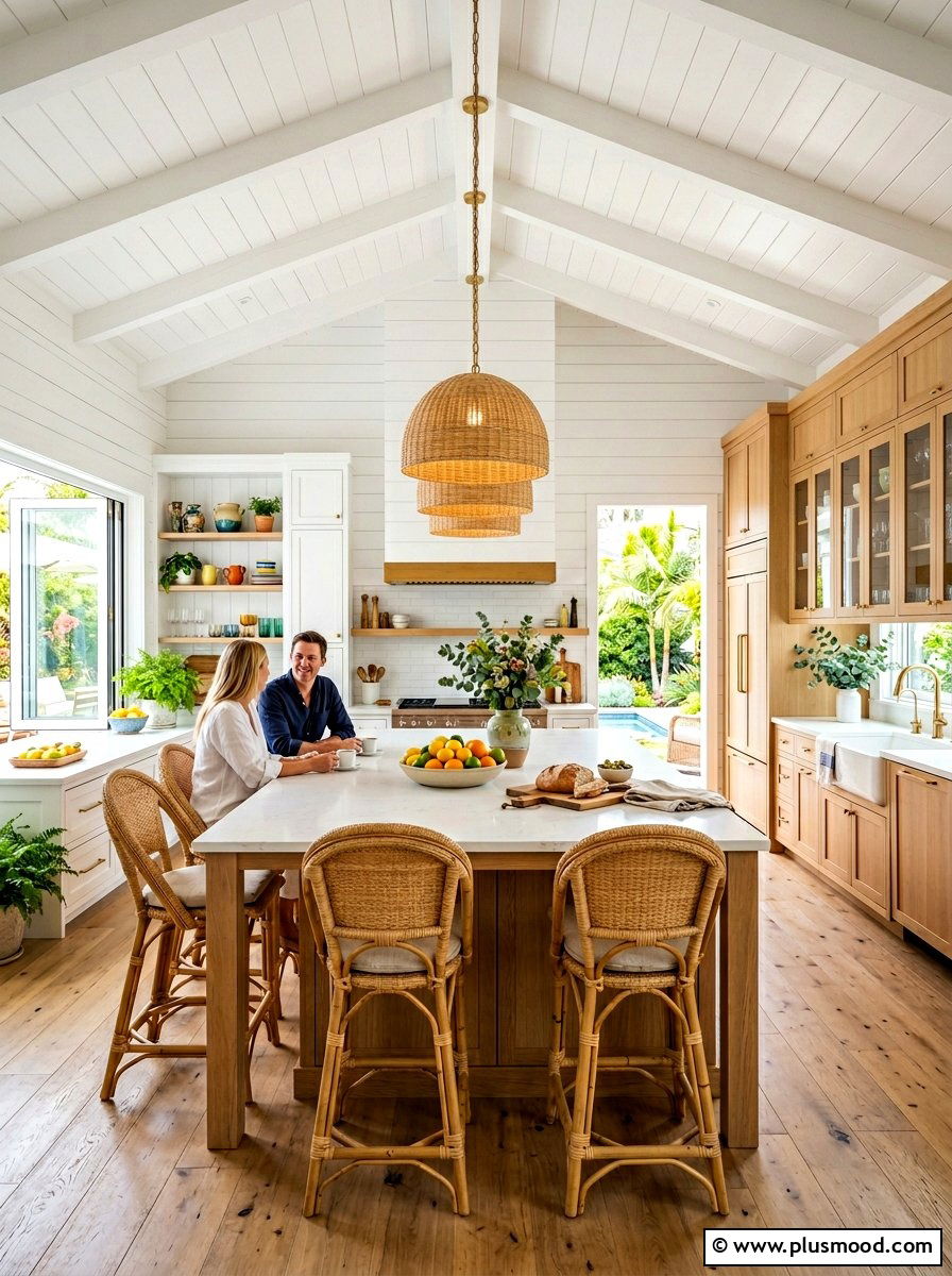 Wicker pendant lighting - 25 summer cottage kitchen ideas