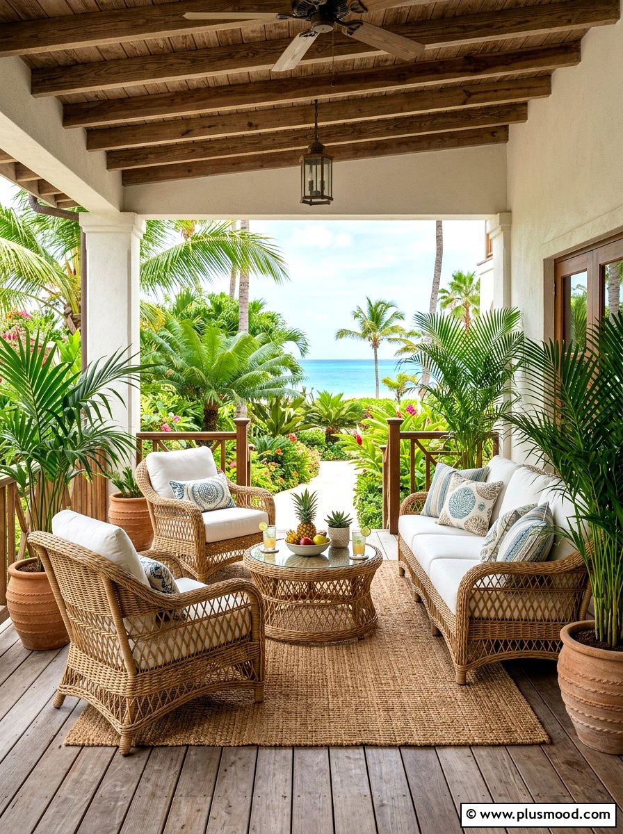 Wicker porch furniture - 25 simple summer front porch ideas